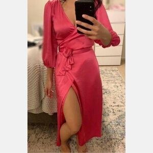 Aritzia Little Moon Vesper Midi Wrap Dress Hot Pink Size XS